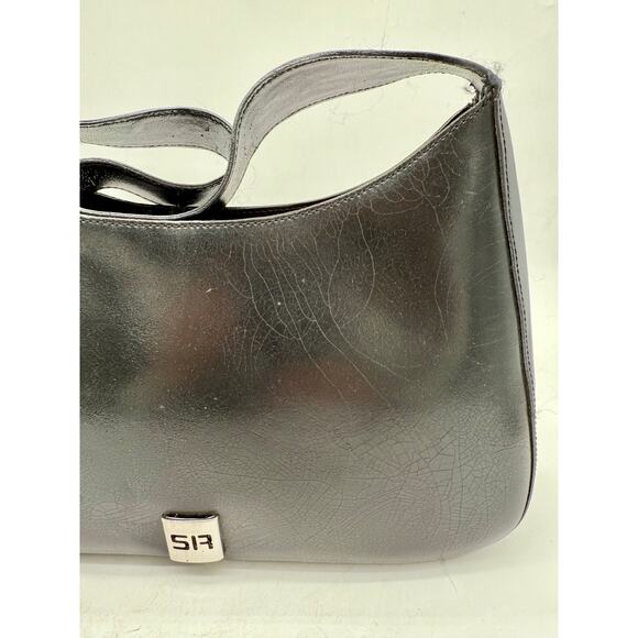 Sonia Rykiel Black Leather Shoulder Bag SR Logo Vintage Y2K Baguette Style Purse - Picture 7 of 10